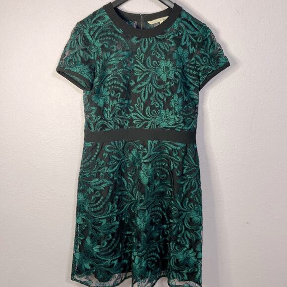 Rachel Roy Women Emerald Green/Black Embroidered Floral Pattern Dress Size 10 - Picture 4 of 12
